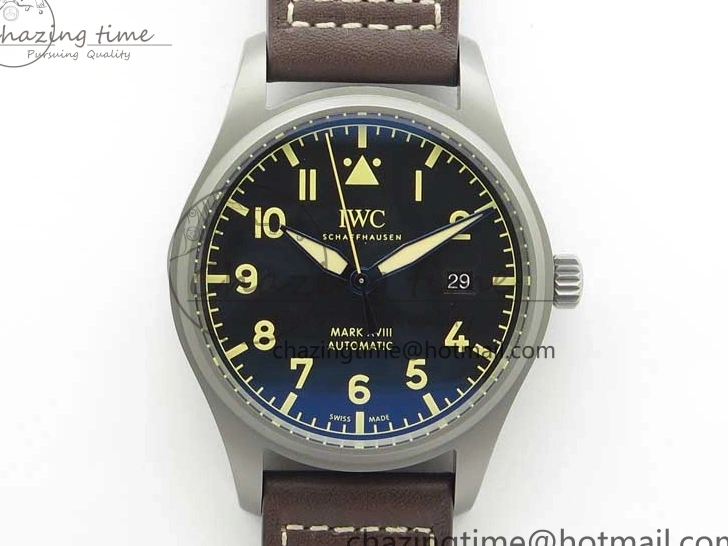 MIROTIME 0323 Mark XVIII IW327006 Titanium V7F 1:1 Best Edition Black Dial on Brown Leather Strap A Attractive 7080